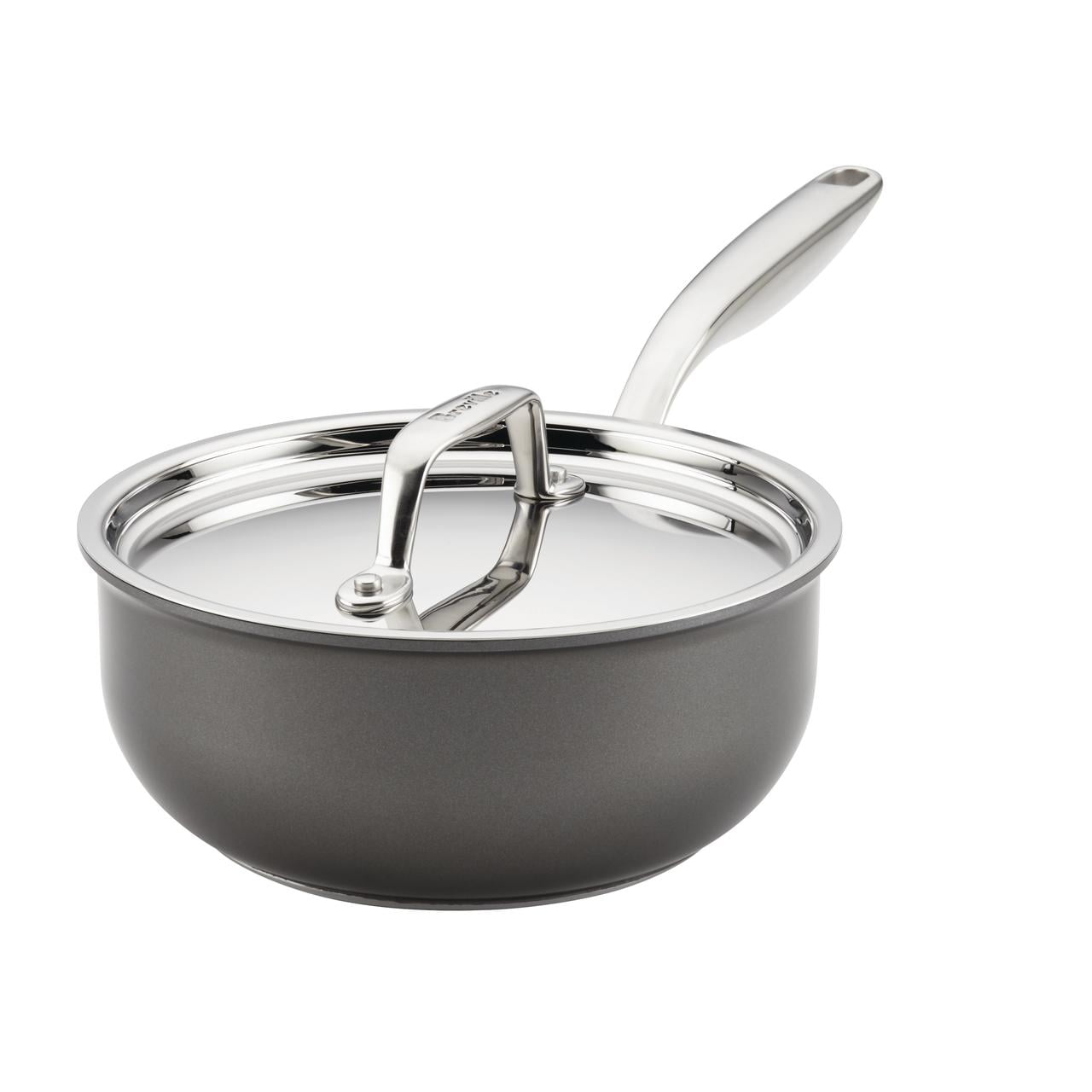 Breville Thermal Pro Hard Anodized Non-stick 2.5 inch Quart Saucier with Lid, Gray