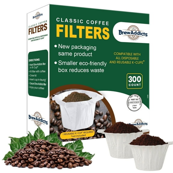 Brew Addicts Classic White Single-Use Paper Coffee Filters, Keurig 1.0 & 2.0 Compatible - 300 Count