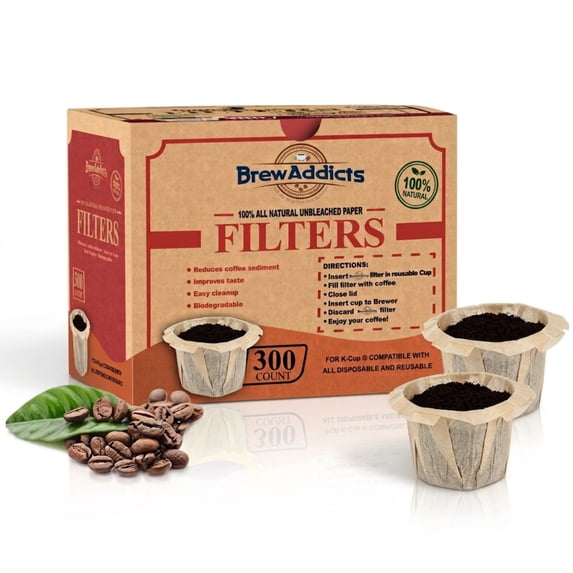 Brew Addicts Unbleached Paper Coffee Filters, Fits All Keurig Machines - 300 Count