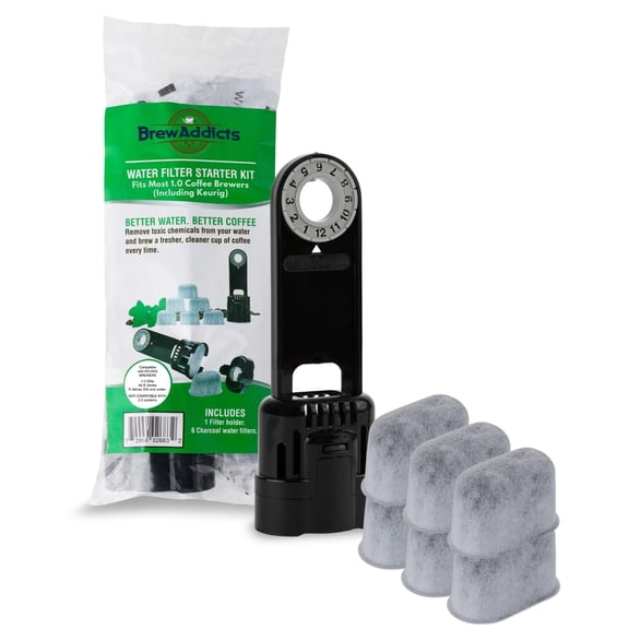Brew Addicts Water Filter Starter Kit Replacement for Keurig 1.0 Brewers Includes 6 Charcoal Filters & 1 Black Filter Holder