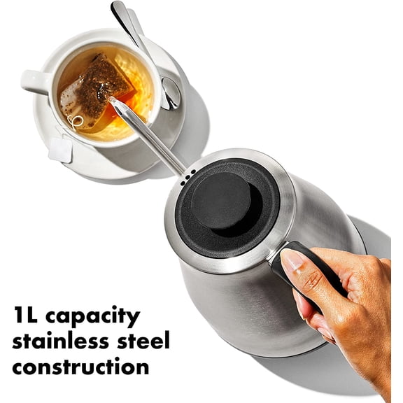 Brew Adjustable Temperature Pour Over Kettle, 1 L, Gooseneck Electric Kettle, Stainless Steel with Timer