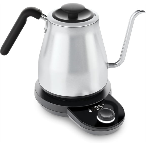Brew Adjustable Temperature Pour Over Kettle, 1 L, Gooseneck Electric Kettle, Stainless Steel with Timer
