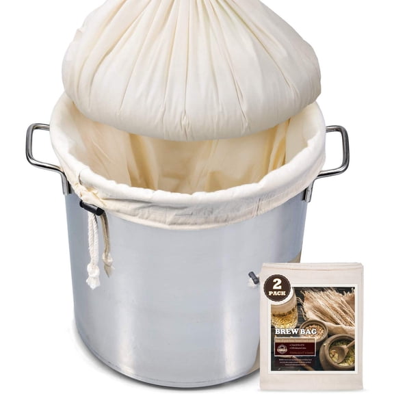 Brew Bag, 26" x 22", 2 Pack, 100% Unbleached Cotton Bag for Homebrewing, Fine Cheesecloth Bag for Fruit/Cider/Wine/Beer, Reusable Drawstring Straining