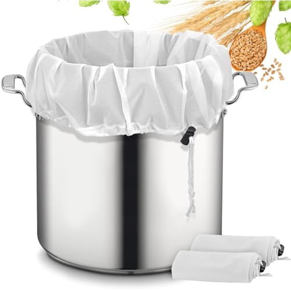 Brew Bags, 2 Pack Extra Large Reusable Straining Bag, 26"x22", 250 Micron Fine Mesh Strainer Bag with Adjustable Drawstring for Home Brewing Hops Grains Fruit Wine Beer Making Brew in a Bag Supplies