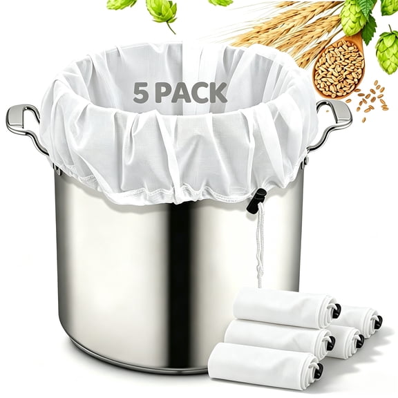 Brew Bags for Home Brewing - 5 Pack, 26x22 Inch Fine Mesh Strainer Bag with Drawstring for Hops Grains Beer Wine