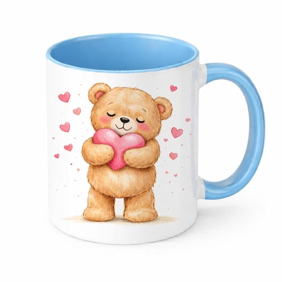 Brew Crew Gif Love Heart Teddy Bear Mug White Ceramic Coffee Gift Light Blue