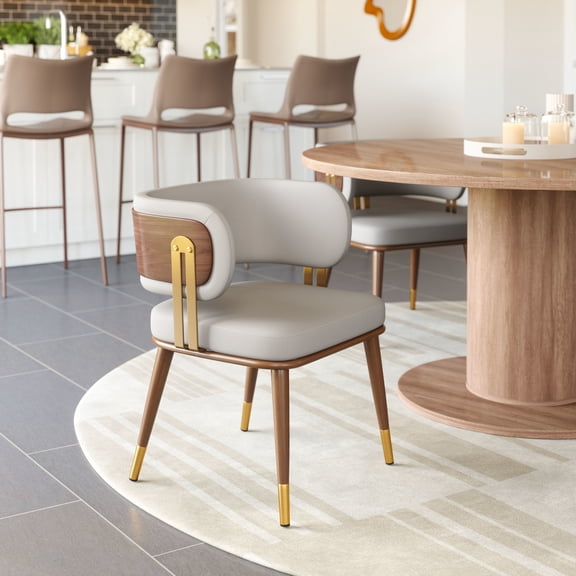 Brew Dining Chair Beige & Walnut Dining Chair, Modern Style, Plush and durable faux leather fabric, Plywood, Indoor Dining