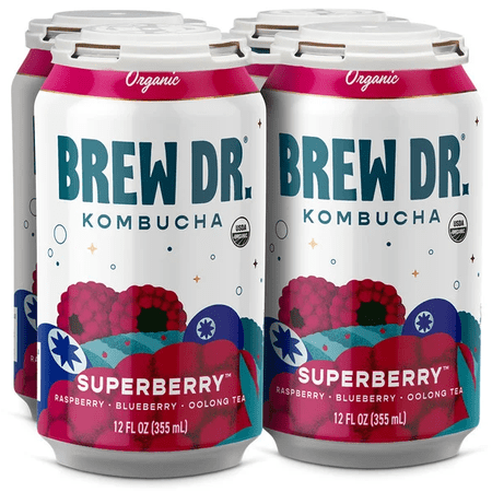 Brew Dr. Kombucha Superberry (Raspberry & Blueberry with Oolong Tea) — 12?fl?oz Cans, 4?Pack