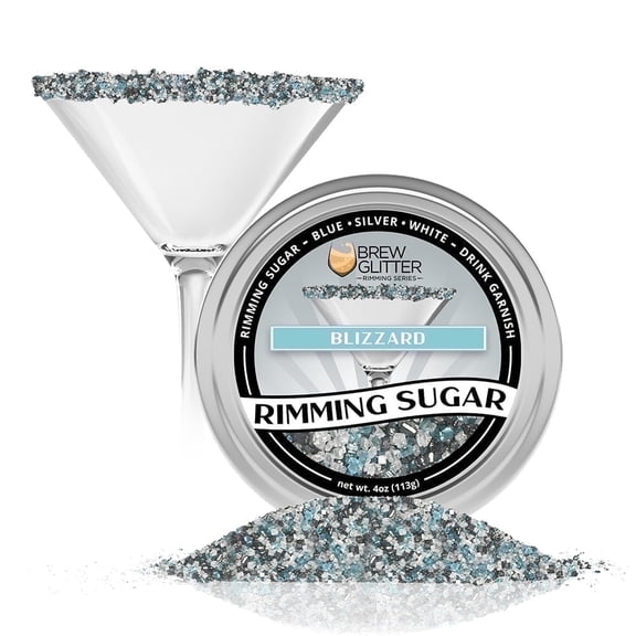 Brew Glitter - Blizzard Blue, Silver and White Cocktail Rimming Sugar Combo - 4oz, Bar Tin