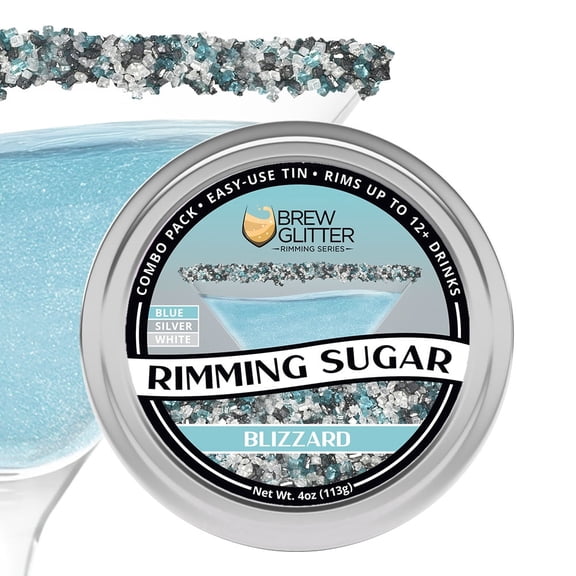 Brew Glitter - Blizzard Blue, Silver and White Cocktail Rimming Sugar Combo - 4oz, Bar Tin