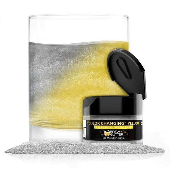 Brew Glitter - Color Changing Yellow Edible Drink Glitter - Magic Reveal, Beverage-Safe, 4g