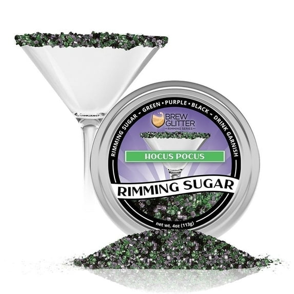 Brew Glitter - Hocus Pocus Green, Purple and Black Cocktail Rimming Sugar Combo - 4oz, Bar Tin