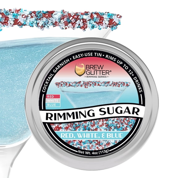 Brew Glitter - Red, White and Blue Cocktail Rimming Sugar Combo - 4oz, Bar Tin