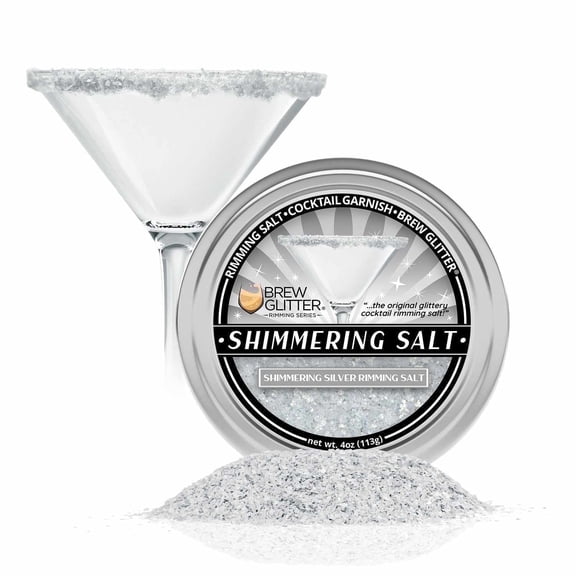 Brew Glitter - Silver Edible Glitter Blended Rimming Salt - Shimmering Cocktails, 4oz, Bar Tin