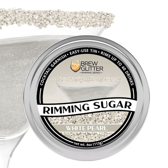 Brew Glitter - White Pearl Cocktail Rimming Sugar - 4oz, Bar Tin