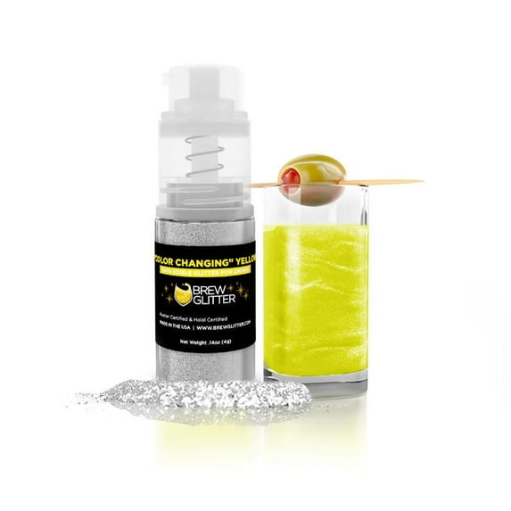 Brew Glitter - Yellow Color Changing Edible Drink Glitter - Magic Reveal, Beverage-Safe, 4g Spray Pump