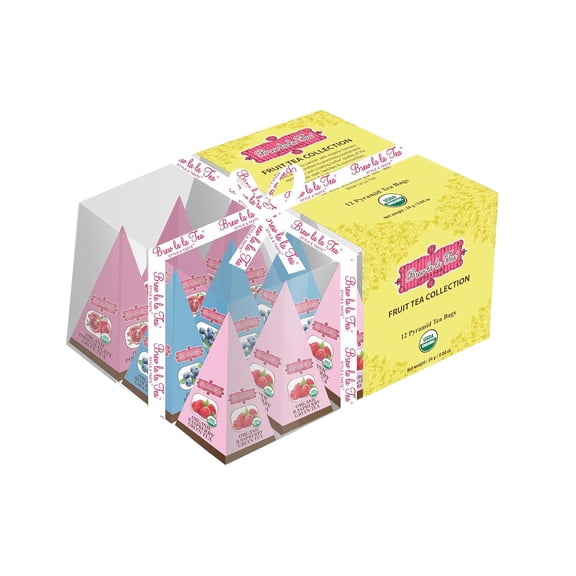 Brew La La Fruity Green Tea Collection-12 Pyramid Tea Bag Sampler-USDA Certified Organic
