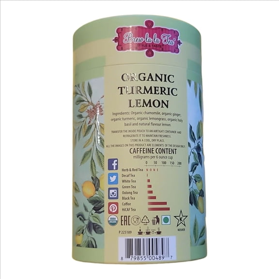 Brew La La Tea Organic Turmeric Lemon Caffeine-Free Herbal Tea Bags 40 Count 2.116 oz