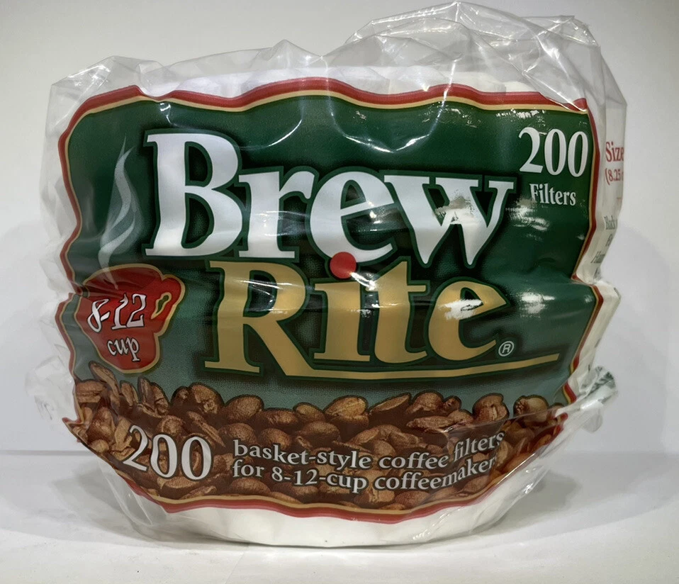 Brew Rite 8-12 Cup 200 Ct Total Paper 3 1/4 Basket Style White Coffee Filters