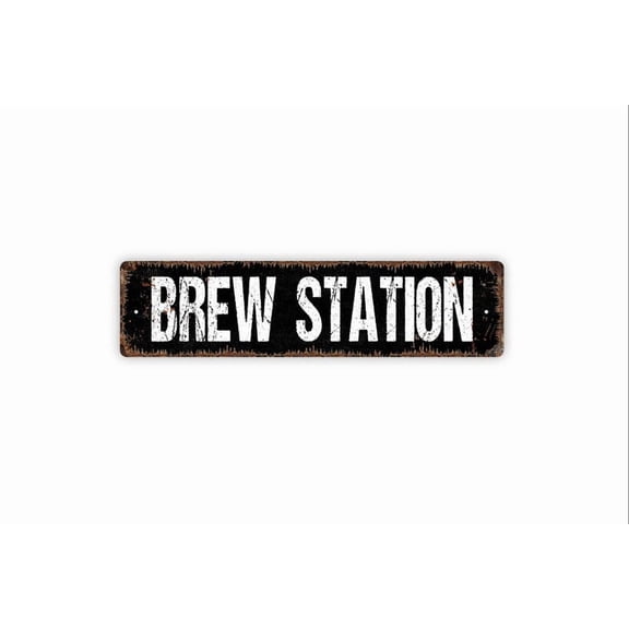 Brew Station Sign - Bar Pub Brewery Tap Room Distillery Rustic Metal Street Sign or Door Name Plate Plaque - Size: 16 x 4 Inches