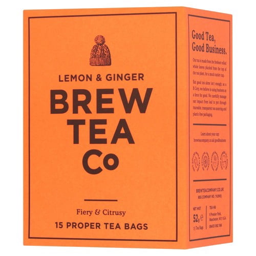 Brew Tea Co Lemon & Ginger Tea Bags 15's, British Import (Pack of 3)