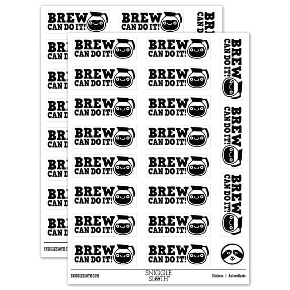 Brew You Can Do it Coffee Teacher Student School Sticker Set - White - Gloss Finish - 2.00" Large