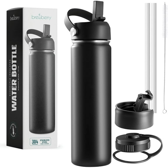 Brewberry Sports Bottle and Travel Mug for Hot and Cold Beverages, Wide Mouth, Double Wall Insulated Hydration Sports Water Bottle for Hiking, Biking, and Activities, 22 OZ BPA Free