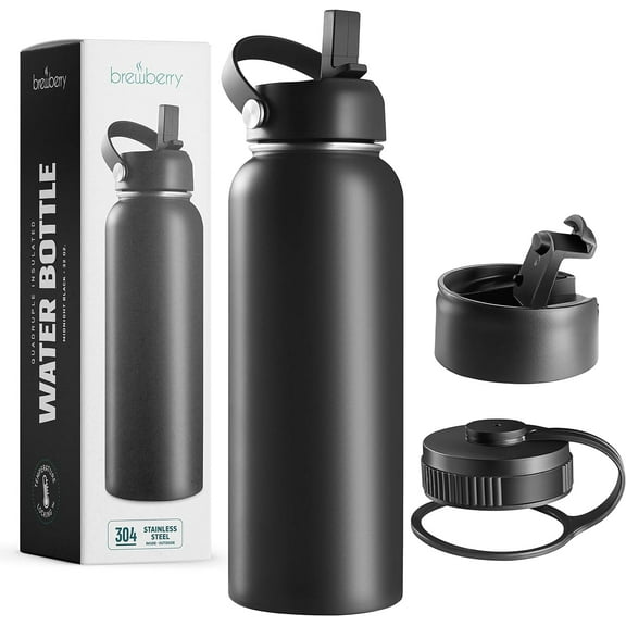 Brewberry Sports Bottle and Travel Mug for Hot and Cold Beverages, Wide Mouth, Double Wall Insulated Hydration Sports Water Bottle for Hiking, Biking, and Activities, 32 OZ BPA Free