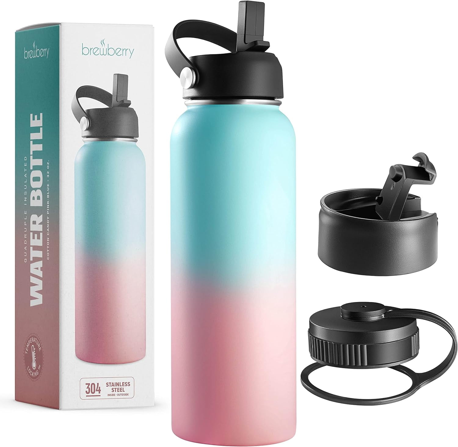 Brewberry Stainless Steel Sports Bottle and Travel Mug for Hot and Cold ...