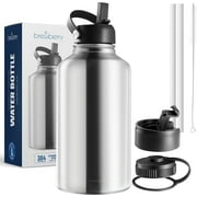 Brewberry Stainless Steel Sports Bottle and Travel Mug for Hot and Cold Beverages, Wide Mouth, Double Wall Insulated Hydration Sports Water Bottle for Hiking, Biking, and Activities, 64 oz BPA Free