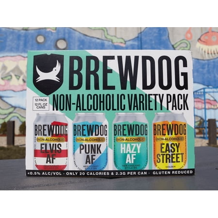 Brewdog Non Alcoholic Variety (Pack of 12) 12oz Cans (Includes 3 Cans Each of: Elvis, Punk, Hazy, & Cold AF) Gluten Reduced 12pk