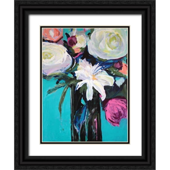 Brewer, Jacqueline 12x14 Black Ornate Wood Framed with Double Matting Museum Art Print Titled - White Lily