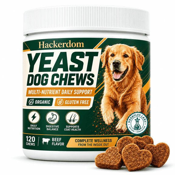 Yeast Dog Chews 120 Count, Beef Flavor Soft Treats for Coat Health & Digestive Support, Natural Gluten-Free Daily Dog Snacks for All Breeds
