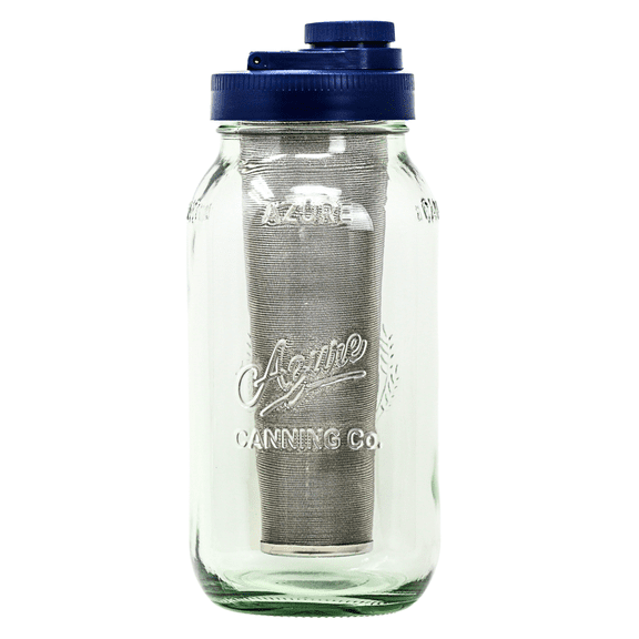 Cold Brew Coffee Maker Kit: Wide Mouth Mason Jar with Screw Top Lid, Stainless Steel Filter for Delicious Brewed Coffee, Infused Tea, Alcohol - 2 Quart 64 oz Blue