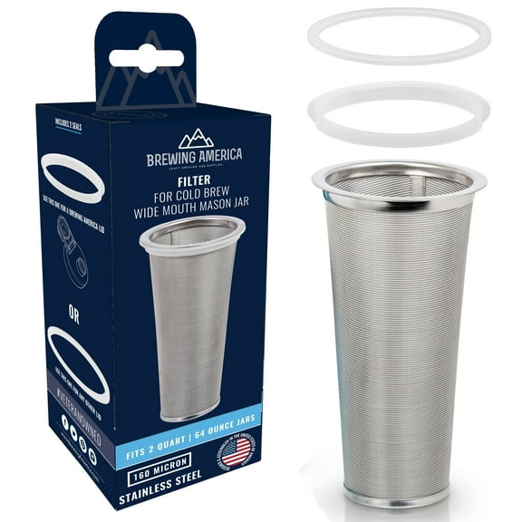 Brewing America Cold Brew Filter for Mason Jar Wide Mouth - 2 Quart 64 oz