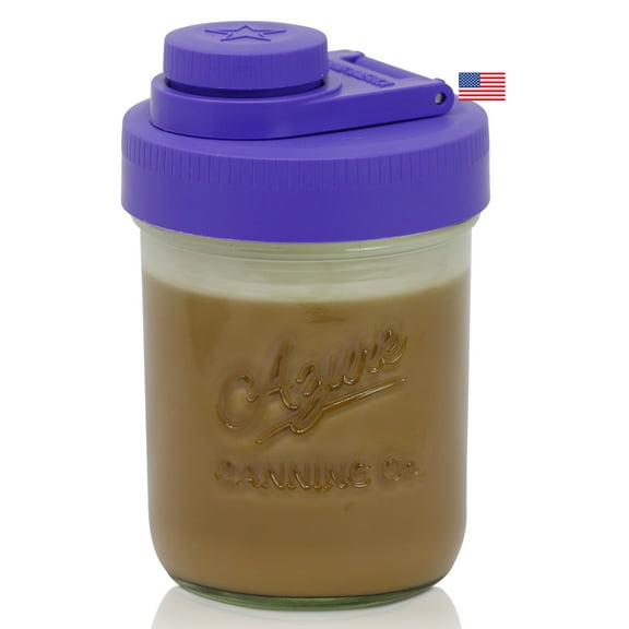 Brewing America Creamer Jar with Pouring Lid, 1 Pint (16 oz) Wide Mouth Ball Mason Jar with Purple Pour Lid, for Milk, Sugar, and Cream, 1-Pack (Violet Purple)