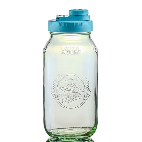 Brewing America 64 oz Large Teal Glass Mason Drinking Jar with Lid