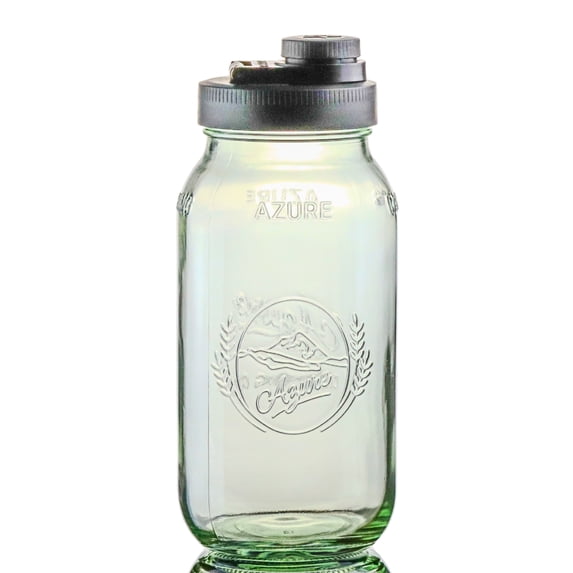 Brewing America 64 oz Large Black Glass Mason Drinking Jar with Lid