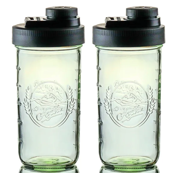 Brewing America Mason Jar Drinking Cup Pint and Half Drinking Lid and Azure 24oz Jar (2, Black)