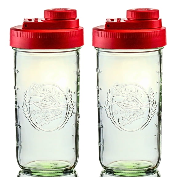 Brewing America Mason Jar Drinking Cup Pint and Half Drinking Lid and Azure 24oz Jar 2 Pack Old Glory Red