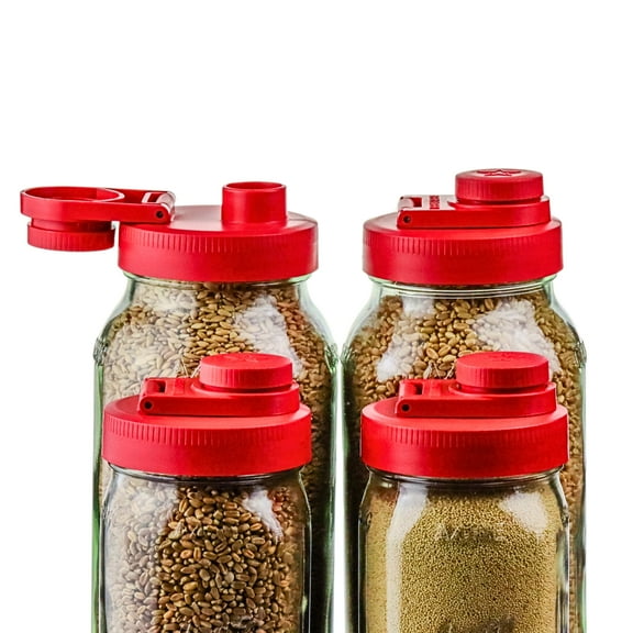 Brewing America Mason Jar Lids Wide Mouth Plastic - Old Glory Red, 4 Pack - Made in the USA