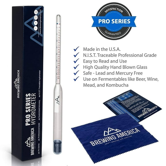 Brewing America USA-Made Specific Gravity Hydrometer Alcohol ABV Tester - Pro Series Triple Scale Hydrometer by Brewing America for Beer, Wine, Cider