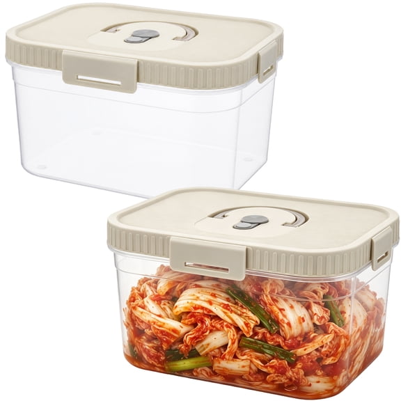 2 Pack 1.0 Gal Kimchi Containers, 7.9 x 6.1 x 5.1 in Airtight Food Storage with Handles, Microwave Safe Pickle Container for Fermenting Sauerkraut, Vegetables, Refrigerator Kitchen Storage Box