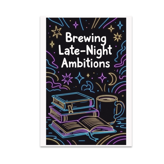 Brewing Late-Night Ambitions Poster Print - Student Motivation - 13x19 Glossy Poster