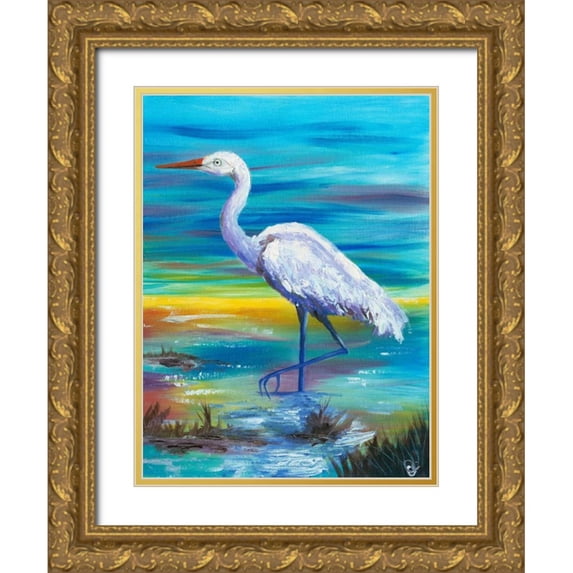 Brewington, Olivia 15x18 Gold Ornate Wood Framed with Double Matting Museum Art Print Titled - Yellow Heron II