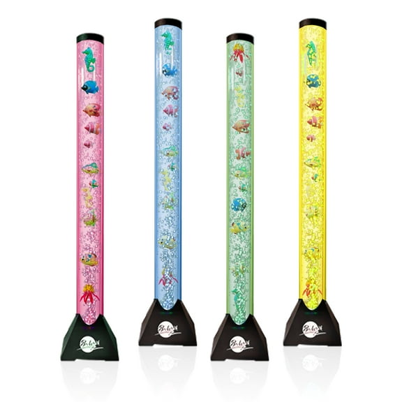 Brewish 4FT Sensory LED Water Bubble Tube Lamp with 16 Color Changing Night Light Effects, Fake Aquarium Tank & Gift for Kids, Autism, Remote Control & 12 Fishes