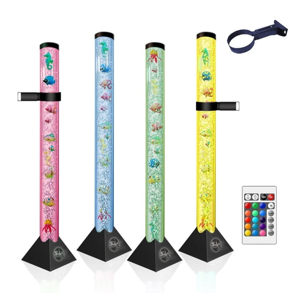 Brewish 4 ft Sensory LED Water Bubble Tube Lamp, 16 Color Options, Remote Control, with 12 Artificial Fish & Wall Bracket, Fake Aquarium Night Light