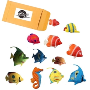 Brewish Artificial Lifelike Plastic Fish for Aquarium Tank Decorations, Random Pattern Moving Floating Fishes Toy for Bubble Tube Lamp 12 Pieces Set
