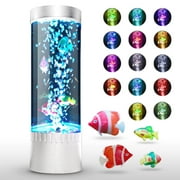 Brewish Bubble Fish Lamp | Desktop Sensory LED Bubble Lamp | Color Changing Aquarium lamp | Artificial Fish Tank with Moving Fish, Sea Horse, Jellyfish | Gift for Kids, Adults, ADHD & Autism