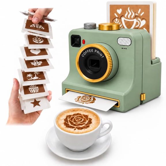 Brewprint Coffee Photo Printer, 3D Printed Latte Art Camera, coffee design machine with 4 Coffee Stencils, Mechanical Powder Art Maker for Cappuccino, Cocoa, Kitchen and Home Cafe
